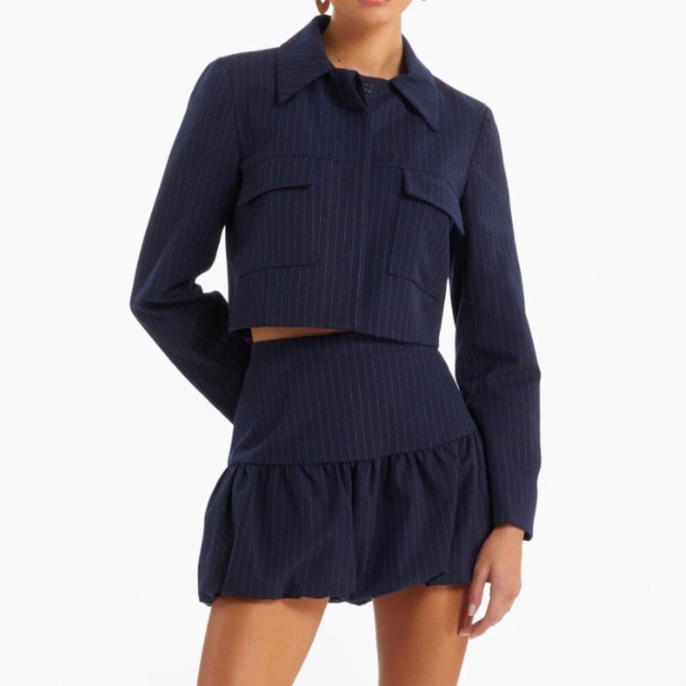 Amanda Uprichard Sanders Jacket Cropped Navy Blue Pinstripe - current style!